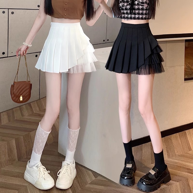 High waist mesh a-line pleated white skirt 36 01