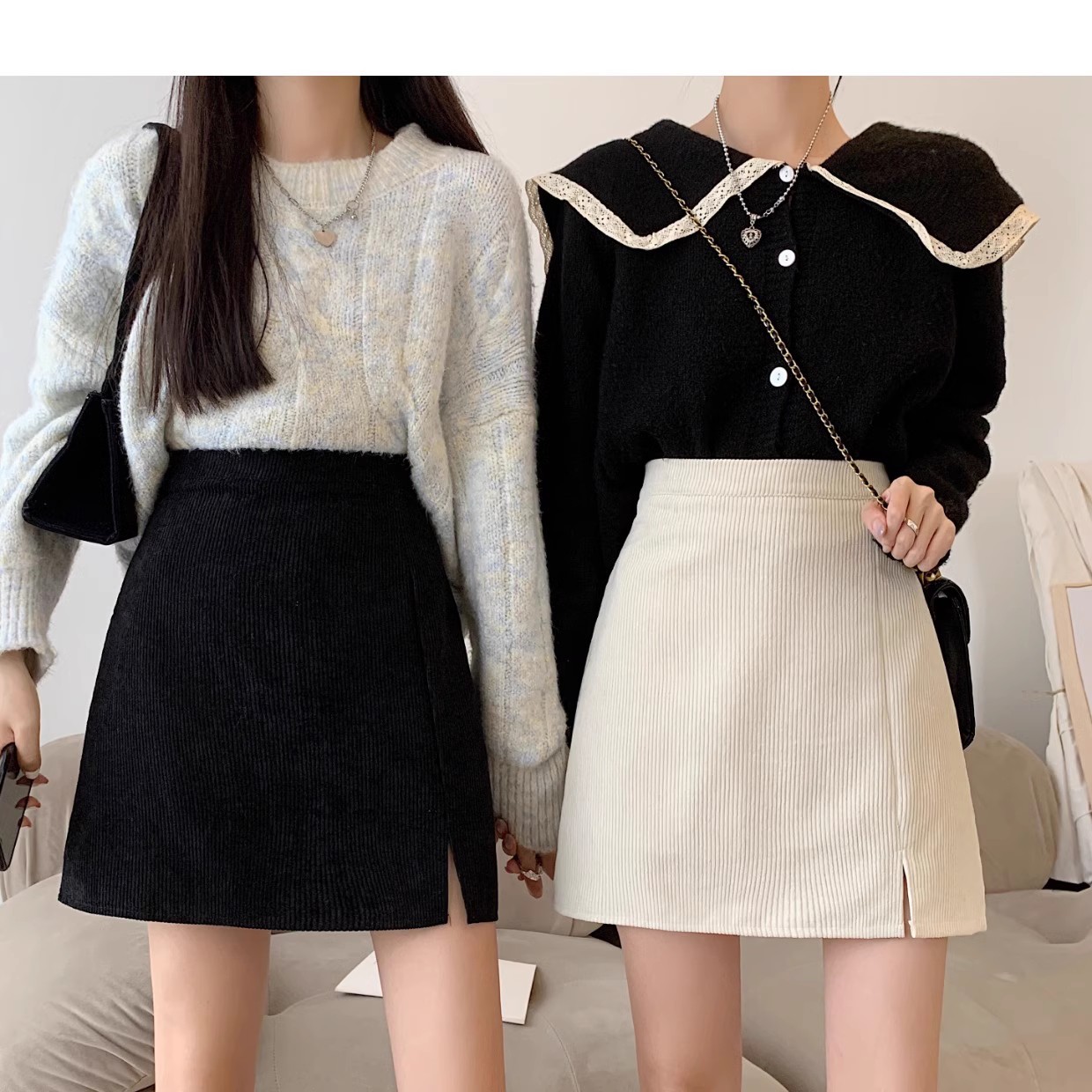 High waist slim corduroy skirt slit short skirt 21