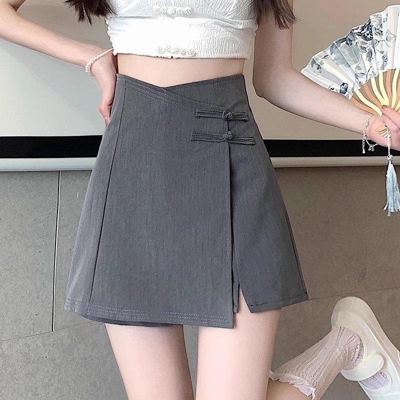  Irregular buttoned high waist slit A-line skirt 58 01