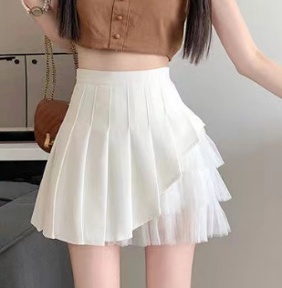 Irregular mesh pleated skirt 40