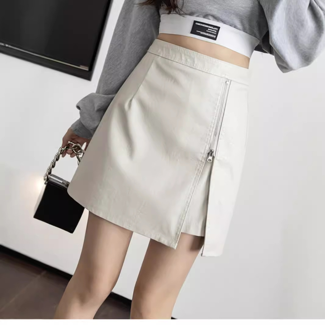 Irregular slit PU leather skirt 13