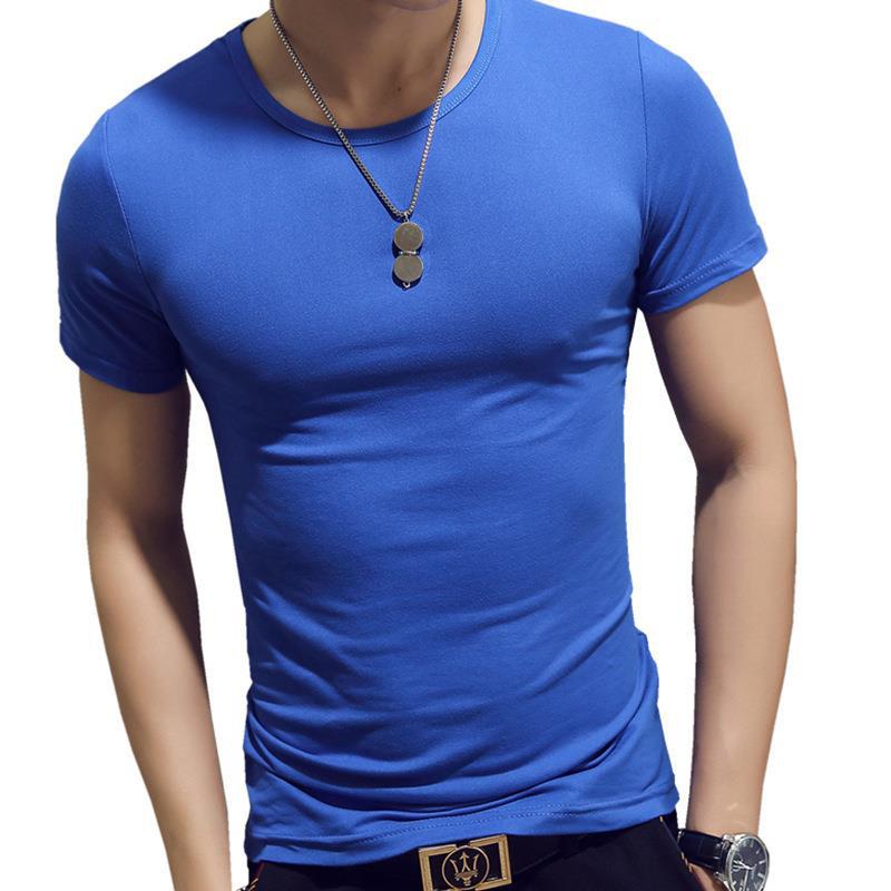 New Short sleeve t-shirt slim fit ice silk tight solid color 44