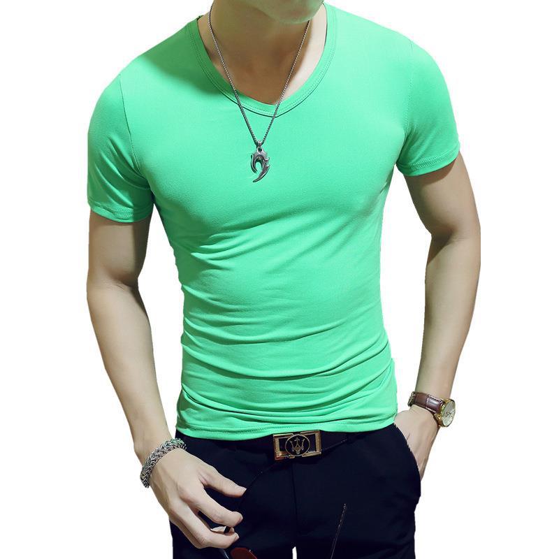 New Short sleeve t-shirt slim fit ice silk tight solid color 43