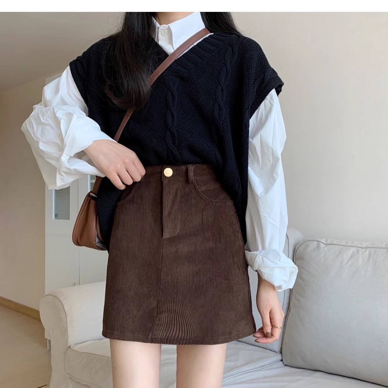 Simple and versatile high waist slim corduroy skirt 22