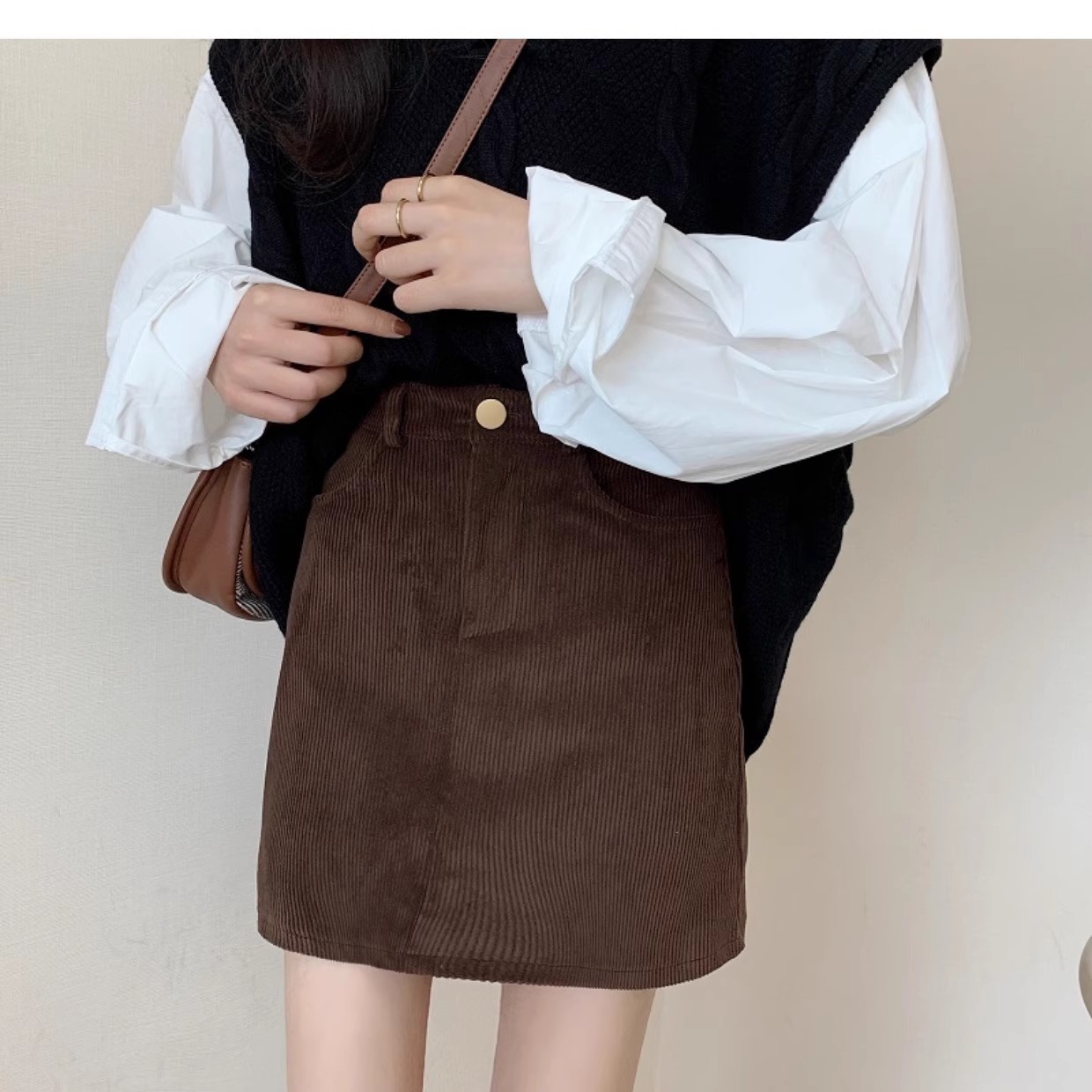Simple and versatile high waist slim corduroy skirt 22