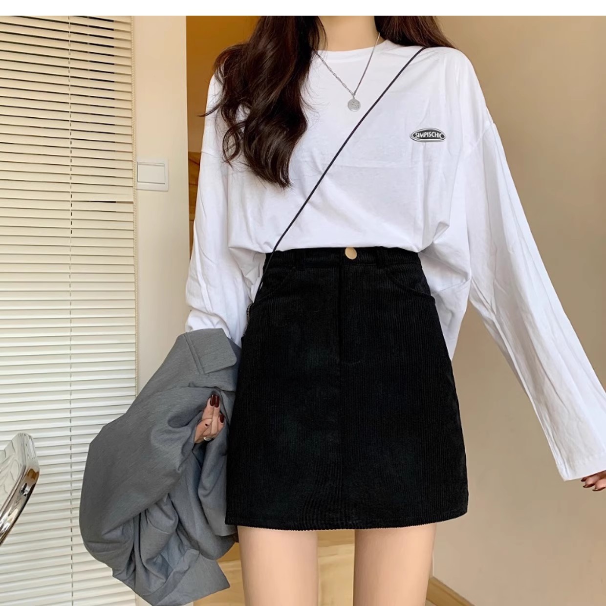 Simple and versatile high waist slim corduroy skirt 22