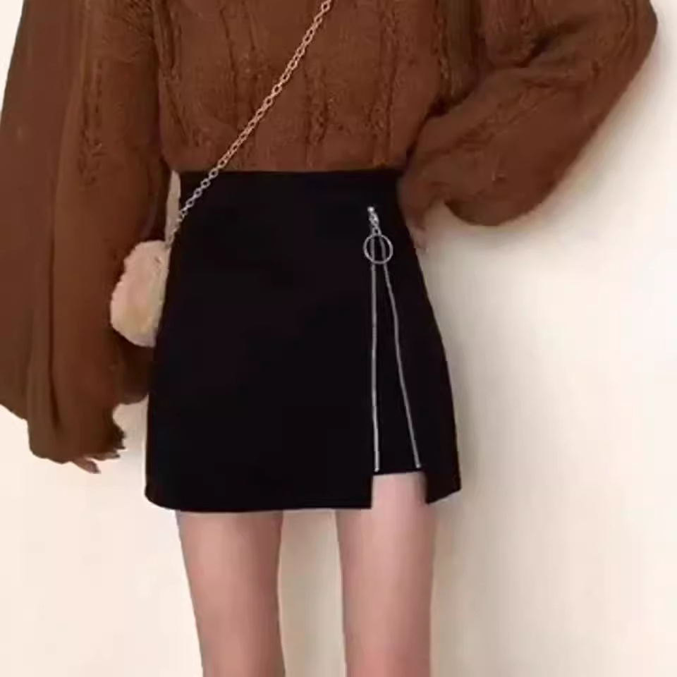 Skirt high waist a-line skirt woolen black women's short skirt 16