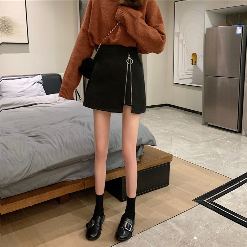 Skirt high waist a-line skirt woolen black women's short skirt 16